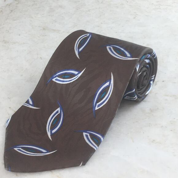 GINO POMPEII SILK BLEND BROWN WHITE PURPLE TEAL NECKTIE - Picture 8 of 12